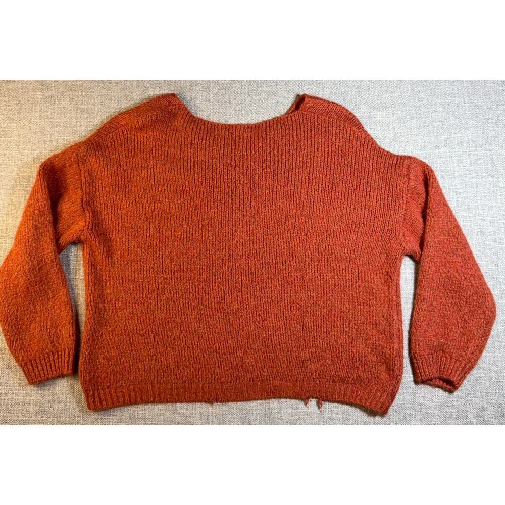 Boheme Made in Italy Sweater Womens Rust Orange Rhinestone Star Oversized Knit - Picture 5 of 9